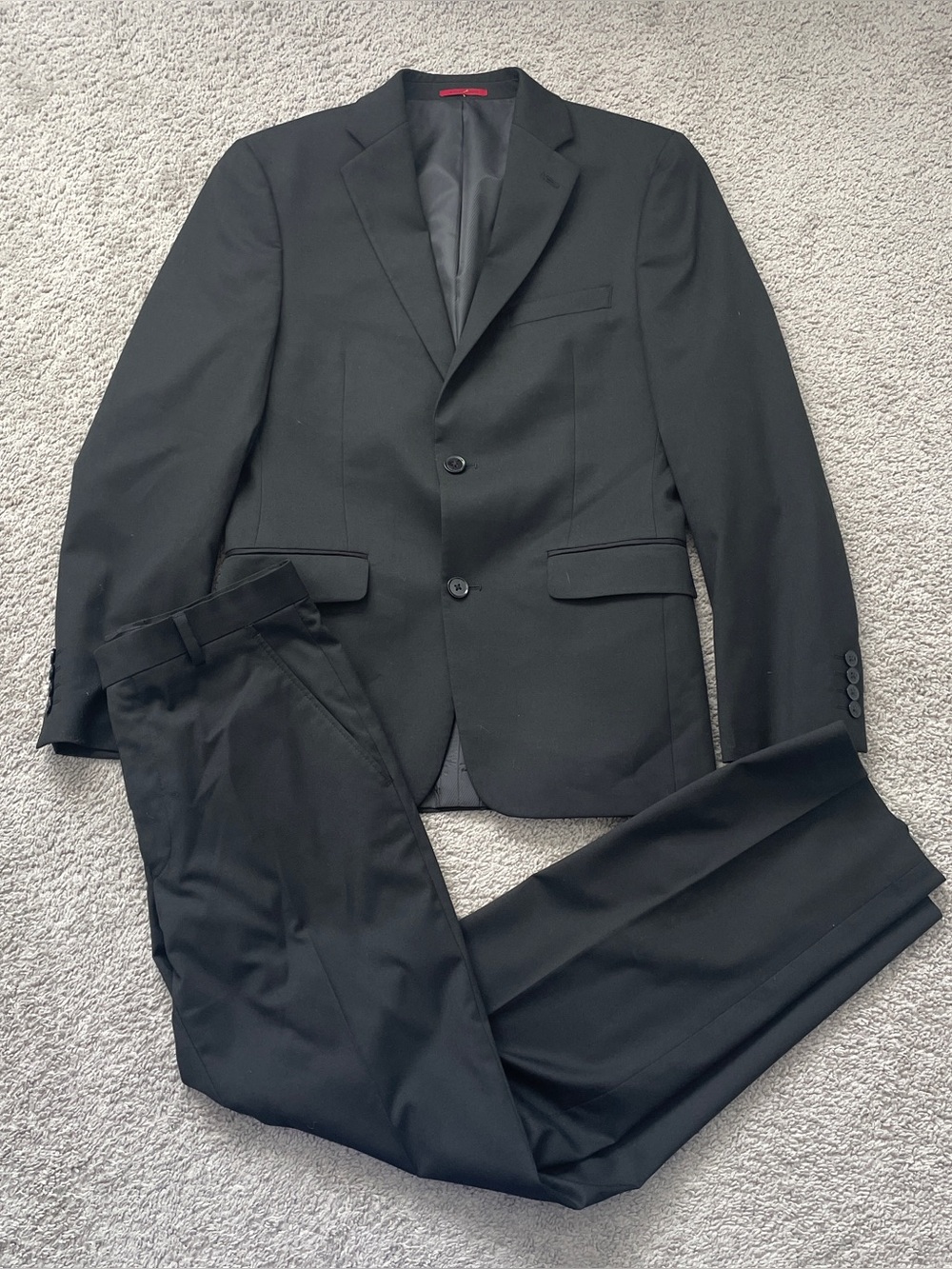 Alfani Mens 2 Piece Suit Slim Fit 36R 30x30 Black Stretch Jacket Pants Set
